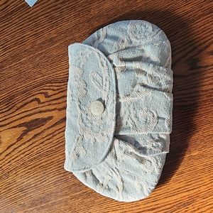Handcrafted brocade fabric clutch light blue and cream